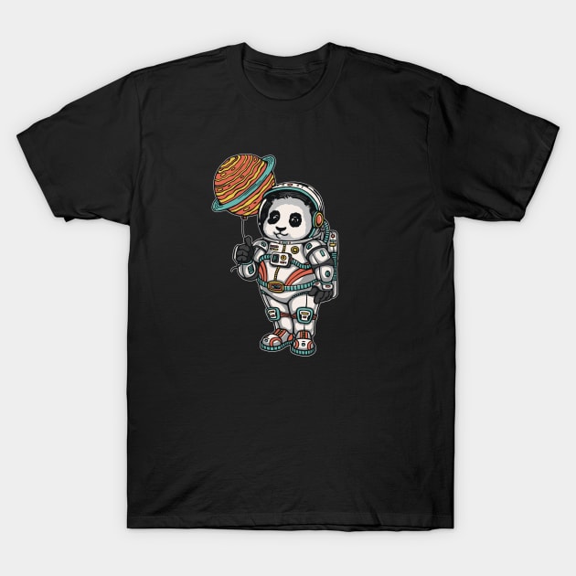 Astronaut Panda With Saturn Balloon T-Shirt by Dima Kruk